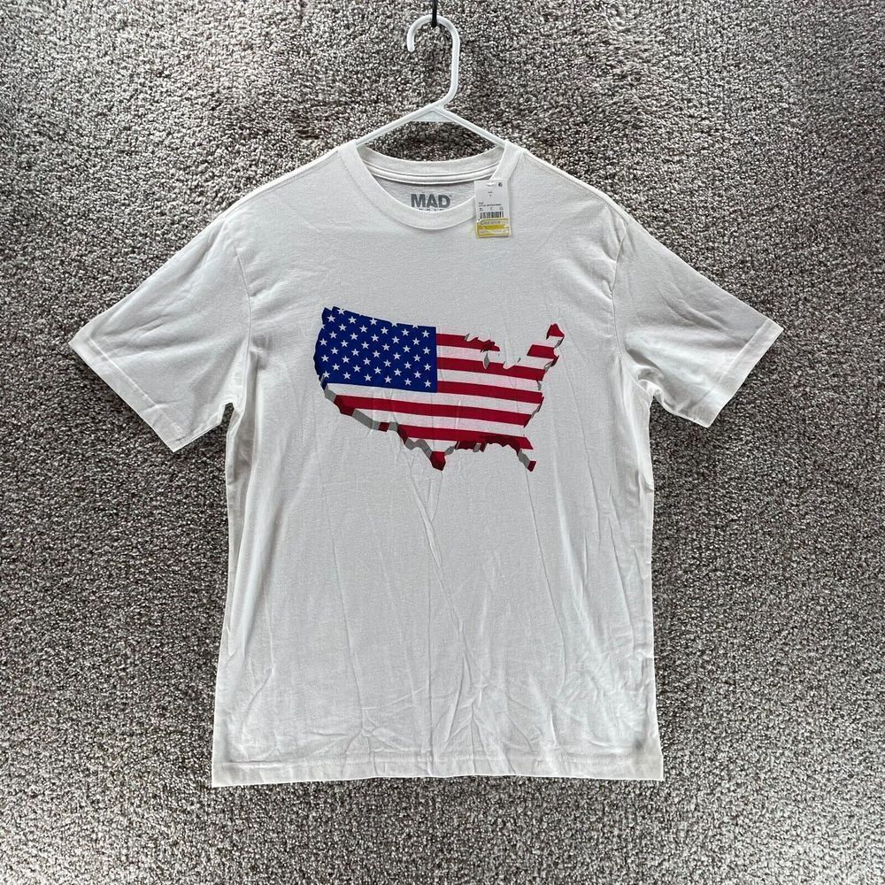 United States Patriotic Shirt‎ Mens Small White Cotton Short Sleeve Casual Logo
